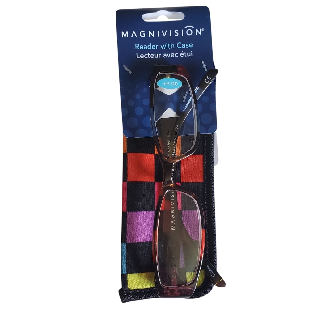 NWT Magnivsion +2.00 Reading Glasses with Case Multi-Color